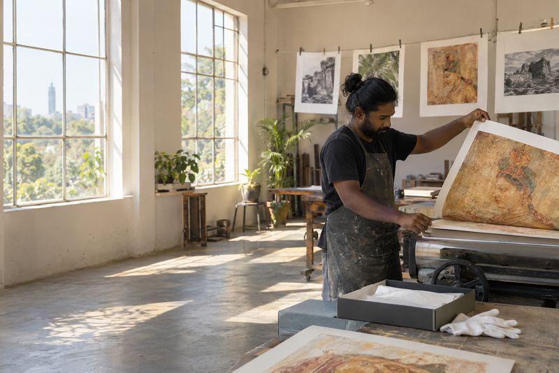 A fine-art print of a Sigiriya fresco lifted from a press