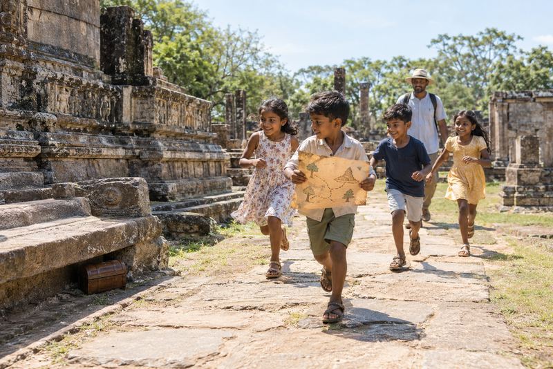 Children on a treasure hunt among the Polonnaruwa ruins
