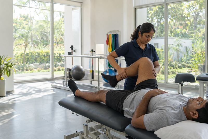 A physiotherapist guiding a patient through an exercise