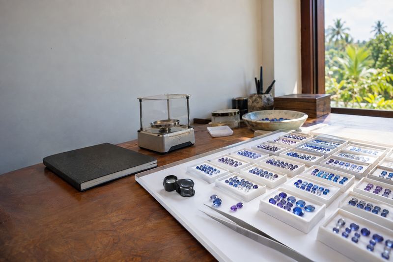 Sapphires sorted by size and colour in grading trays