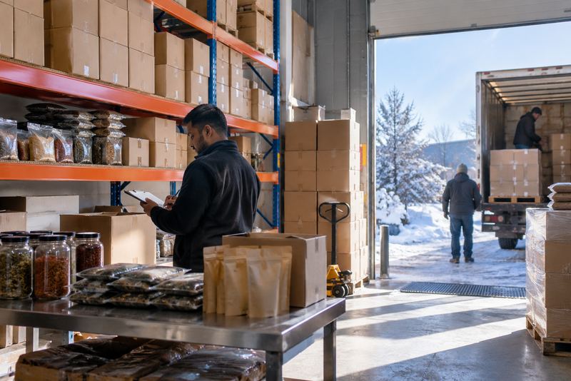 A worker checking a delivery of Sri Lankan goods abroad