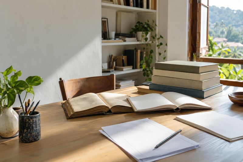 New editions of old history books on a sunny desk