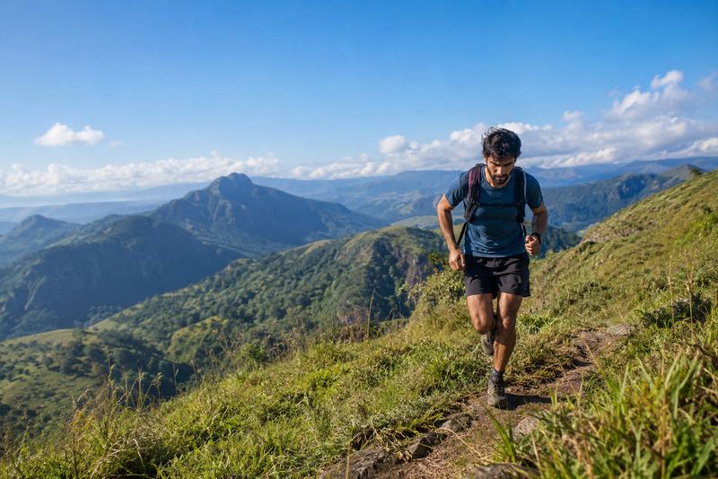 A trail runner on a sunny ridge in the Knuckles hills