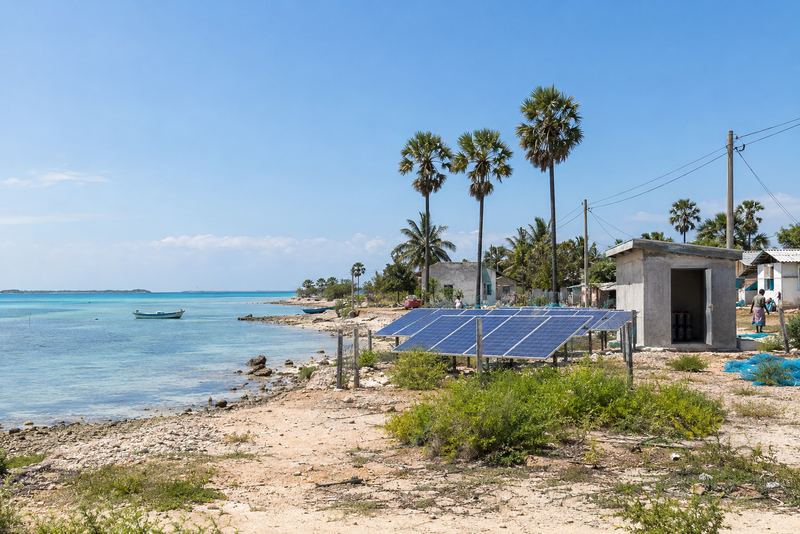 Solar panels powering a fishing hamlet on an island off Jaffna