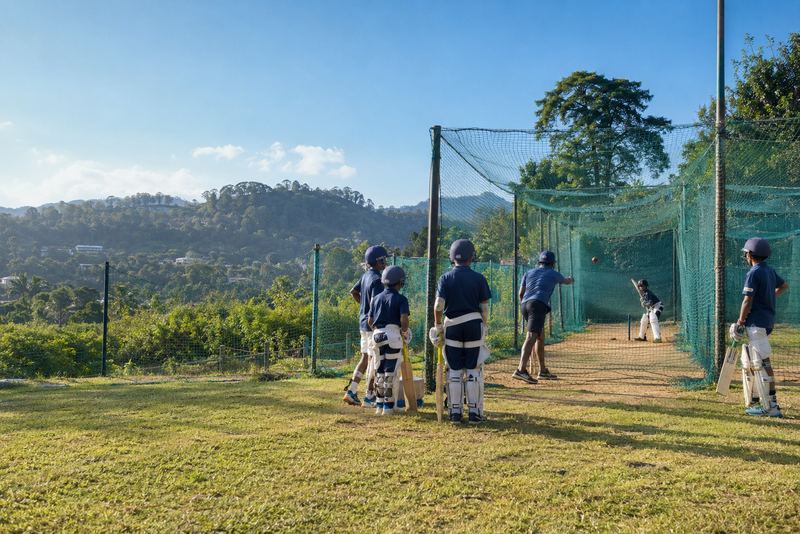 Young players at a sunny cricket academy near Kandy