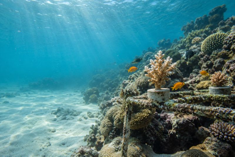 A young nursery coral on a sunlit reef