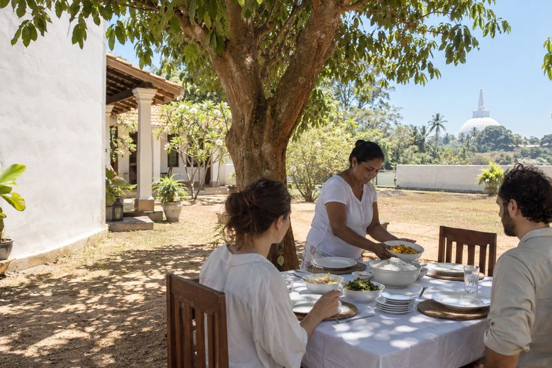 A guesthouse lunch with Ruwanwelisaya in the distance