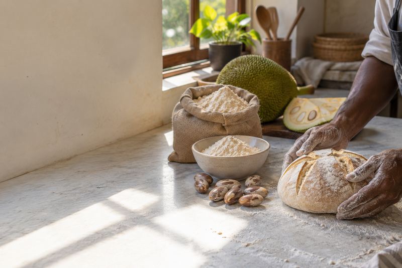 යුරෝපයේ බේකරිවලට, ග්ලූටන් (තිරිඟු පිටිවල ඇති දෙයක්) නැති කොස් ඇට පිටි සහ දෙල් පිටි
