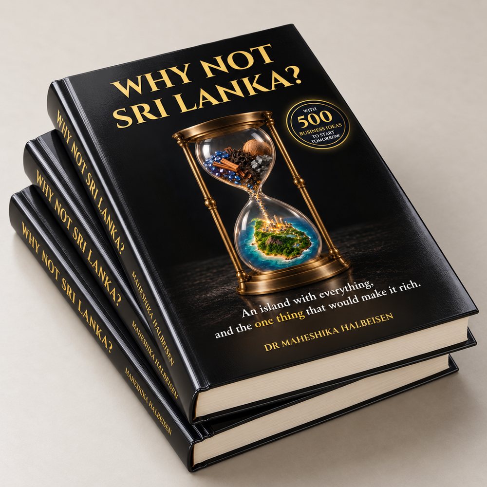 Three hardcover copies of Why Not Sri Lanka? in a stack