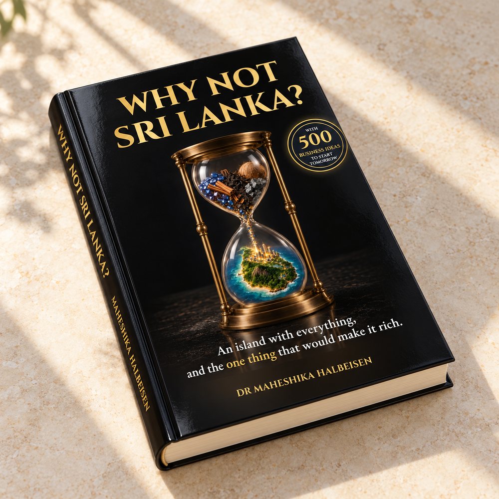 The hardcover of Why Not Sri Lanka? lying in the sunlight