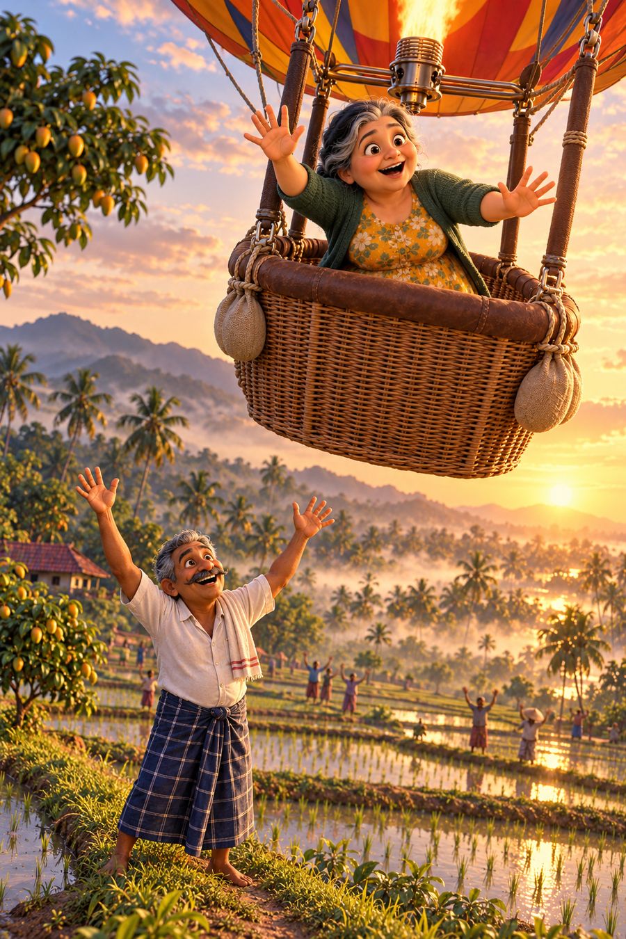 A picture from the song's film: අම්මා බැලූන් එකේ (Amma's in the Balloon)