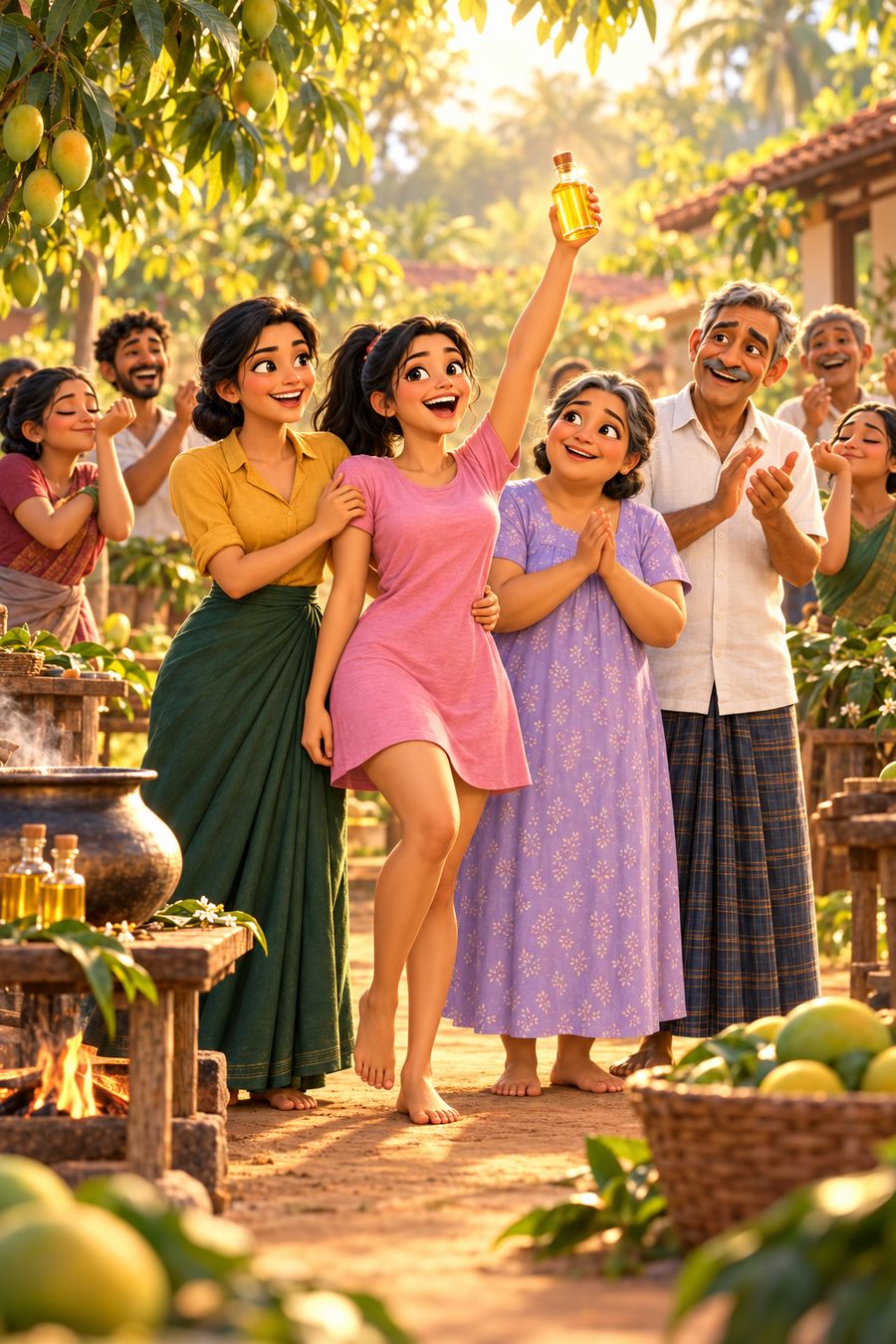 A picture from the song's film: අක්කගේ තෙල් ලන්ඩන් ගියා (Akka's Oil Went to London)